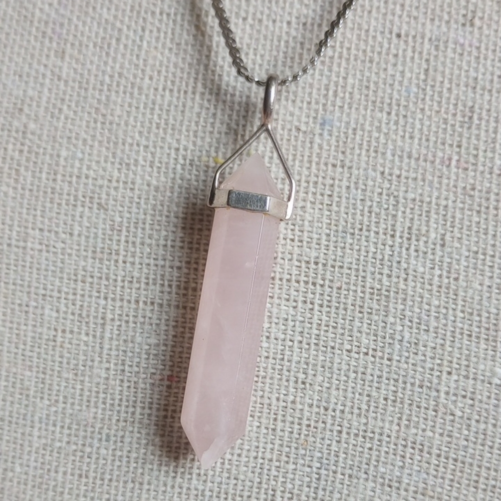 Rose Quartz By Terminal Crystal Sterling And Silver 15in Necklace